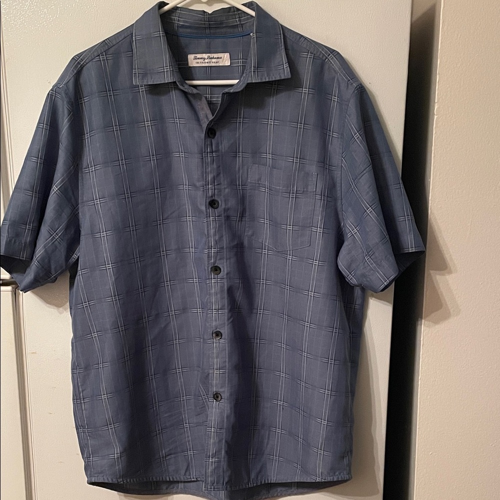 Tommy Bahama The Coconut Point Large‎ Navy Checkered Button Up Pocket Shirt